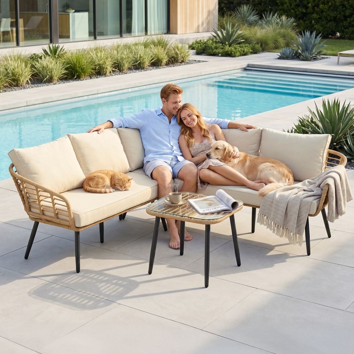 Gardeon 4-Piece Modular Outdoor Sofa Set with Cushions 5 Seater Rattan Furniture | Furniture > Outdoor > Outdoor Sofas & Lounge Sets