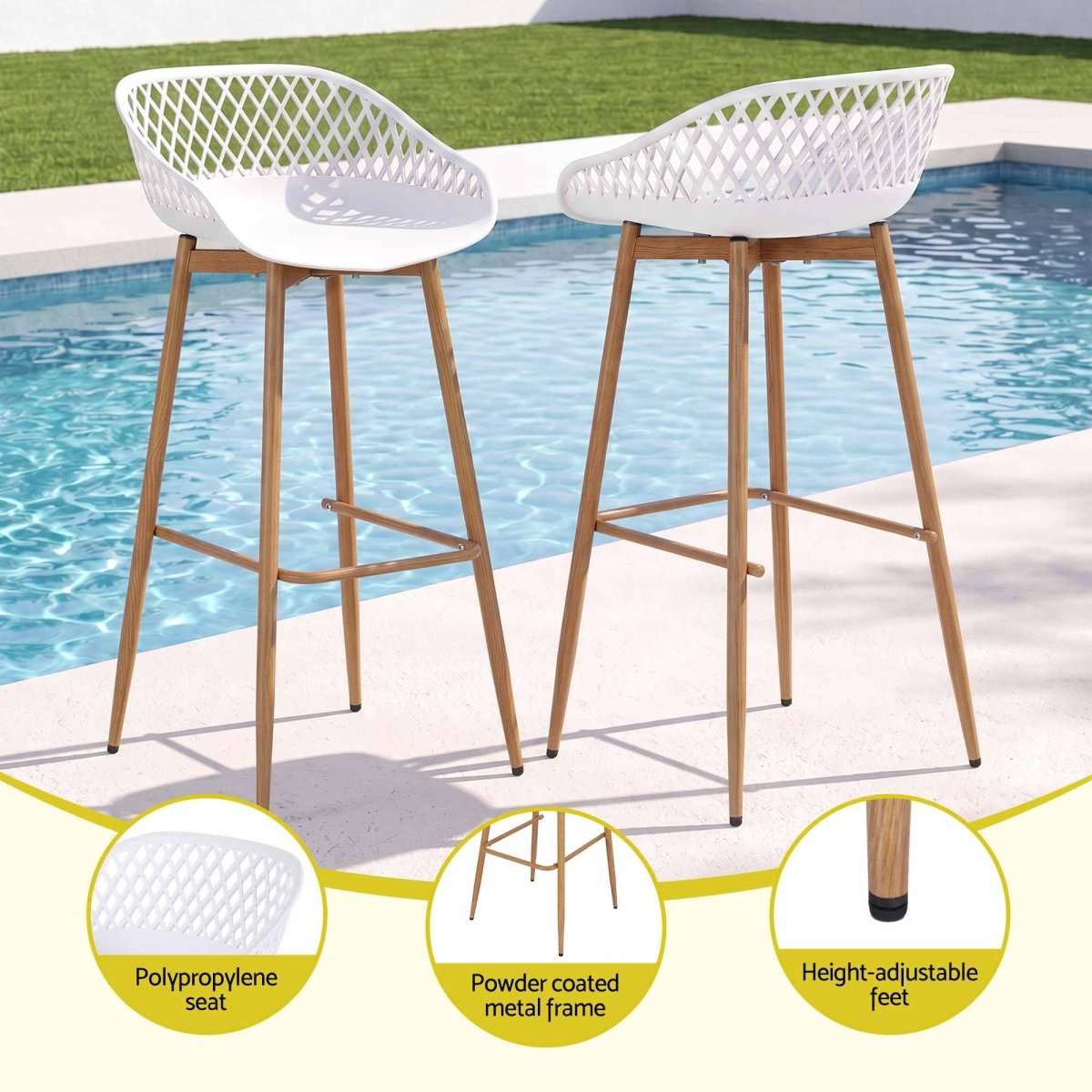 Gardeon 4-Piece Outdoor Bar Stools Plastic Metal Dining Chair Balcony White | Furniture > Bar Stools & Chairs > Table & Bar Stools