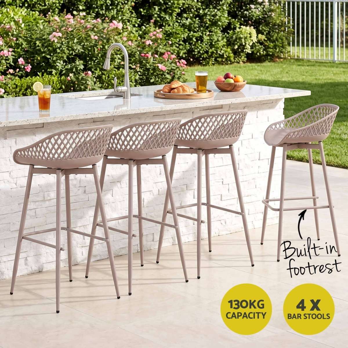 Gardeon 4-Piece Outdoor Bar Stools Plastic Metal Dining Chair Furniture Coffee | Furniture > Bar Stools & Chairs > Table & Bar Stools