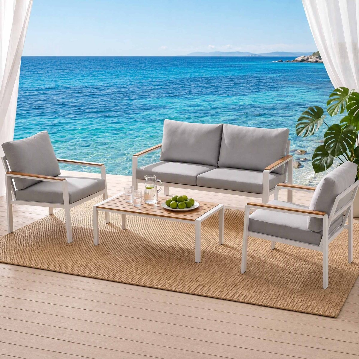 Gardeon 4-Piece Outdoor Sofa Set Aluminium Frame Table & Chairs White