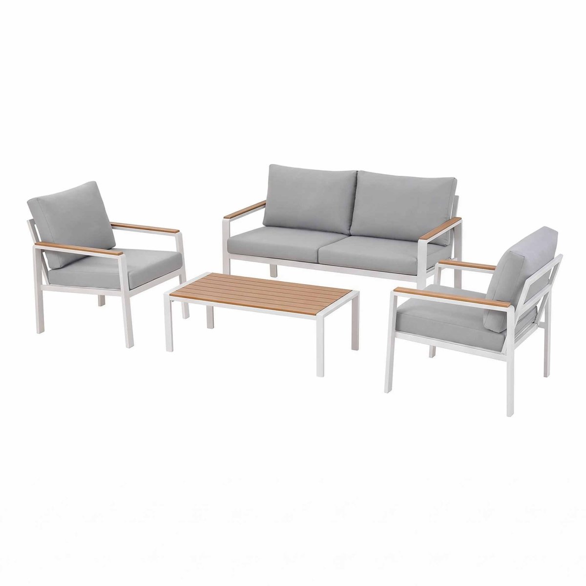 Gardeon 4-Piece Outdoor Sofa Set Aluminium Frame Table & Chairs White