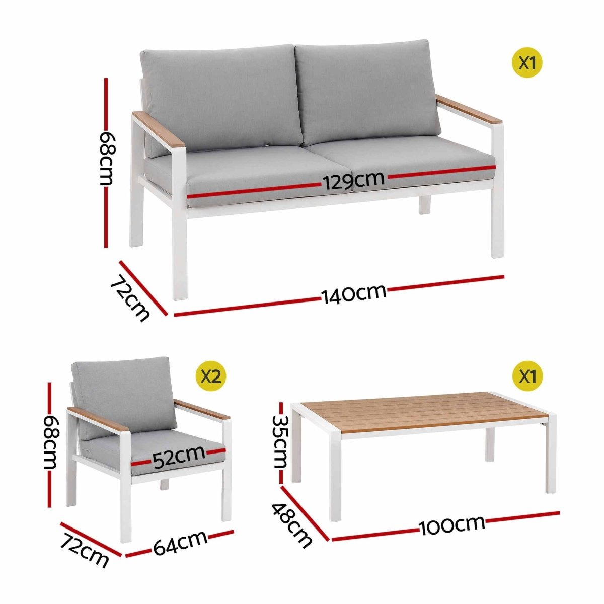 Gardeon 4-Piece Outdoor Sofa Set Aluminium Frame Table & Chairs White