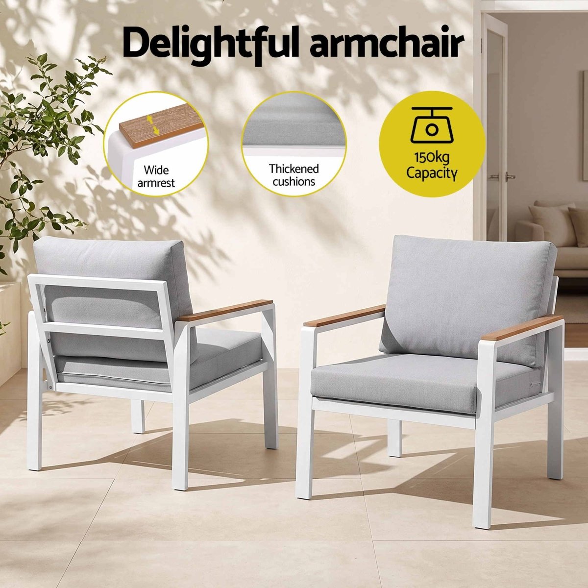 Gardeon 4-Piece Outdoor Sofa Set Aluminium Frame Table & Chairs White