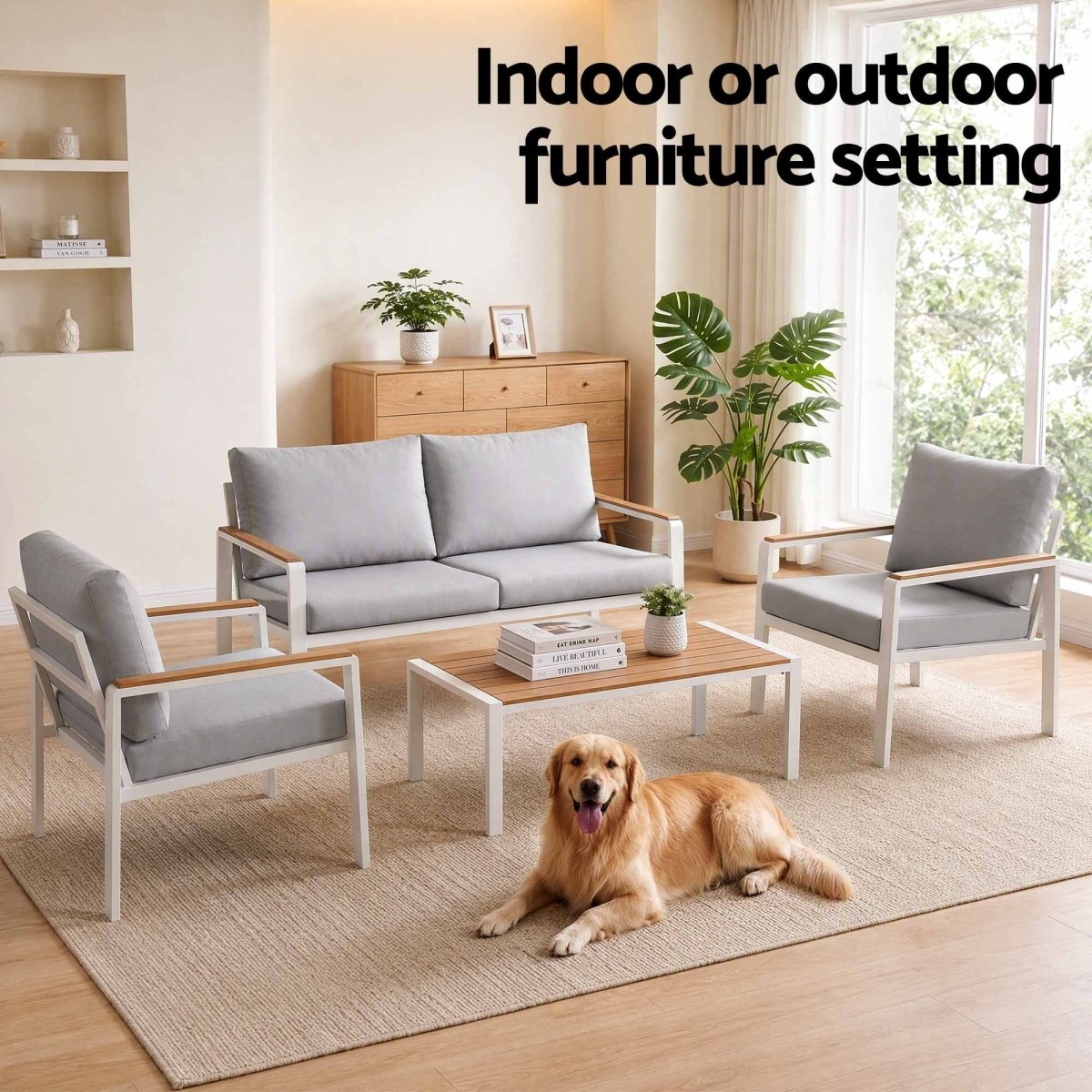 Gardeon 4-Piece Outdoor Sofa Set Aluminium Frame Table & Chairs White