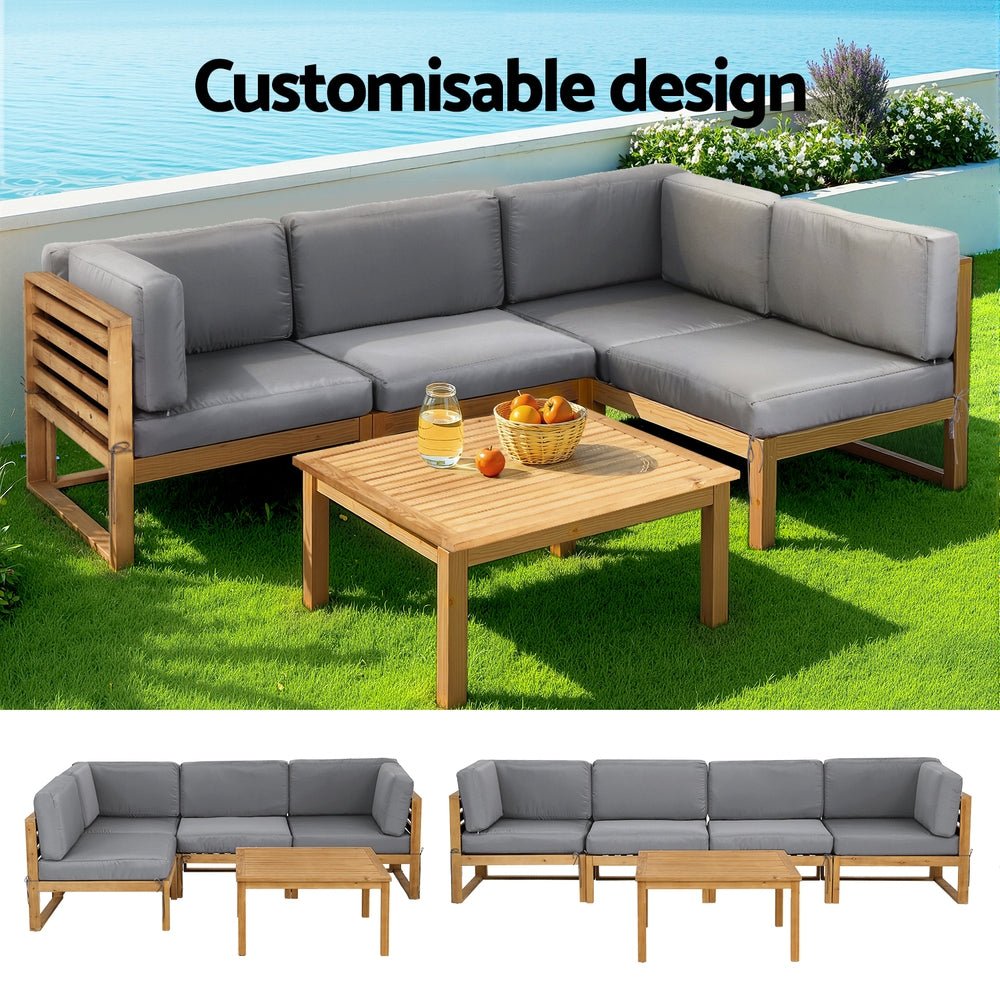 Gardeon 4 - Piece Outdoor Sofa Set Wooden Couch Lounge Setting 5PCS | Outdoorium