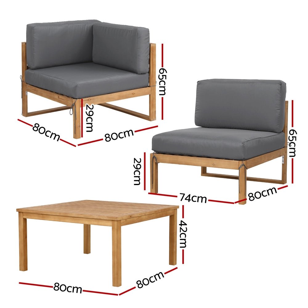 Gardeon 4 - Piece Outdoor Sofa Set Wooden Couch Lounge Setting 5PCS | Outdoorium