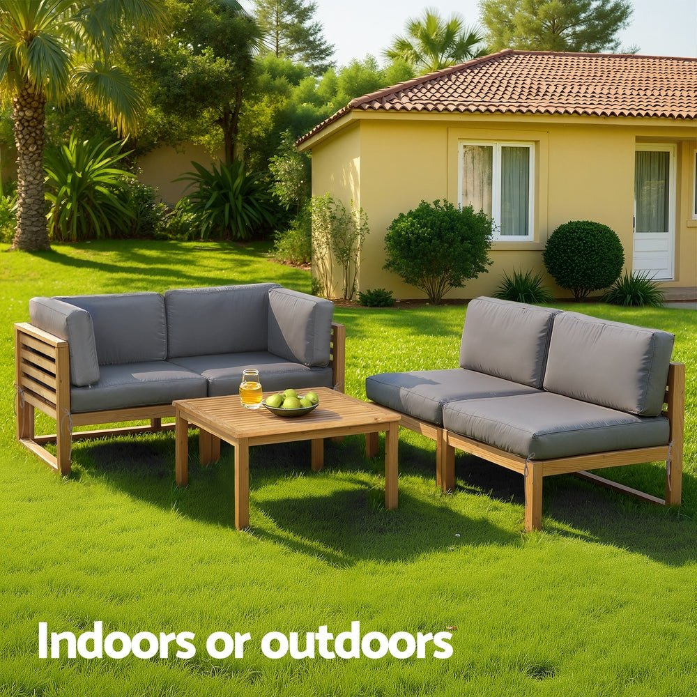 Gardeon 4 - Piece Outdoor Sofa Set Wooden Couch Lounge Setting 5PCS | Outdoorium