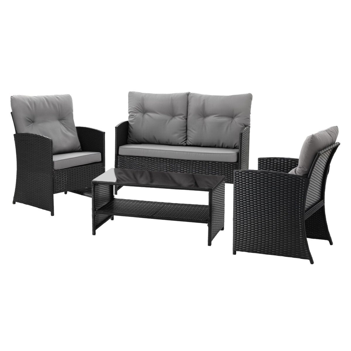 Gardeon 4-Piece Rattan Outdoor Sofa Set – Black & Grey – view 8