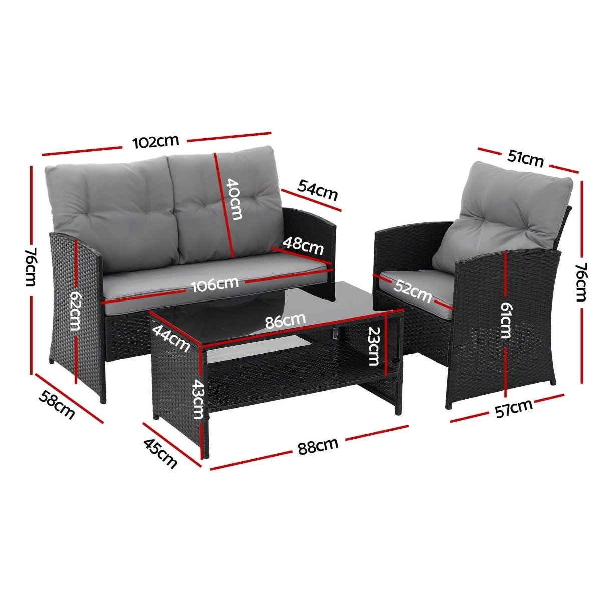 Gardeon 4-Piece Rattan Outdoor Sofa Set – Black & Grey – view 2