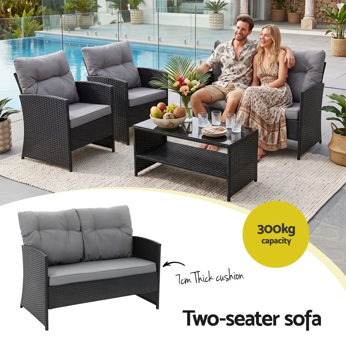Gardeon 4-Piece Rattan Outdoor Sofa Set – Black & Grey – view 5