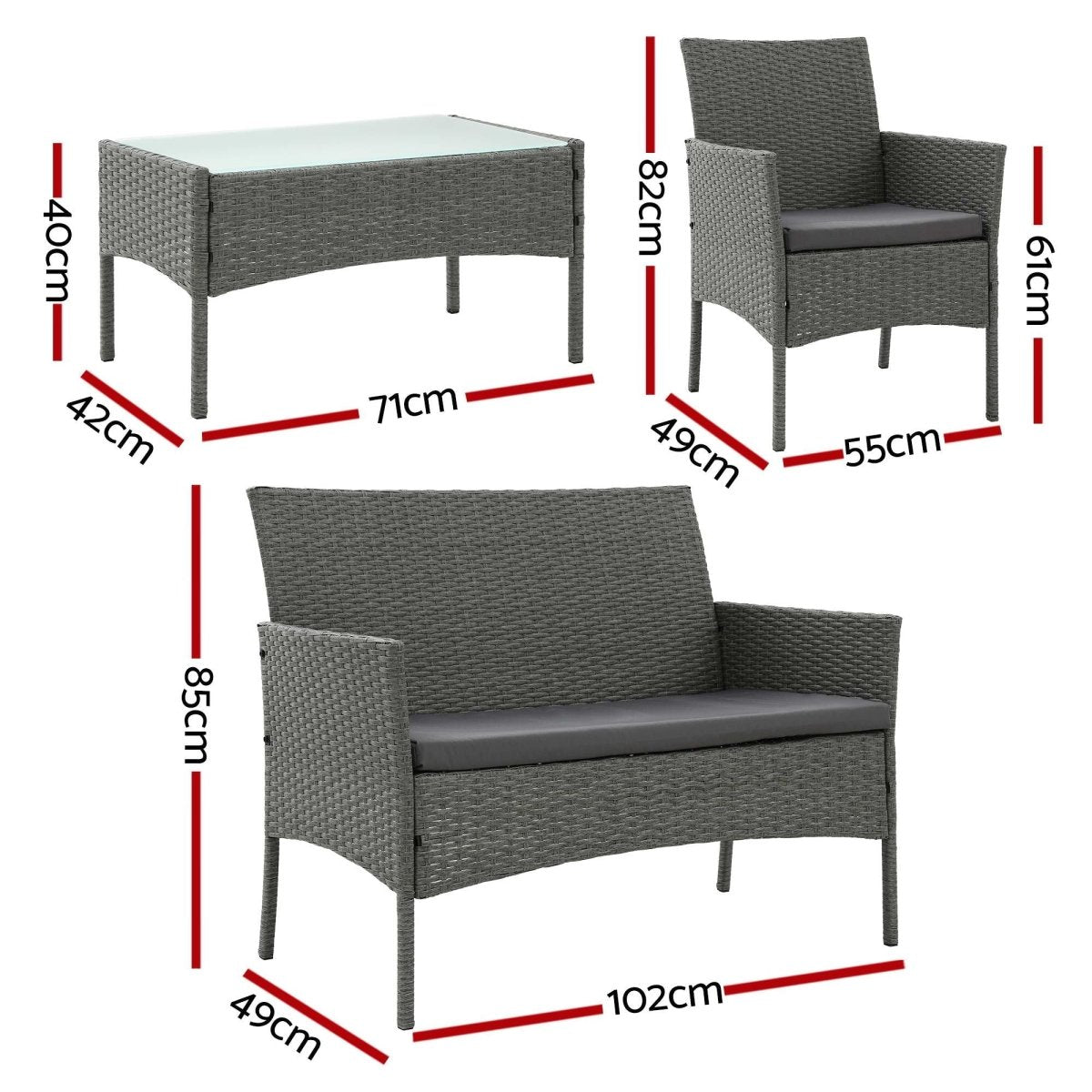 Gardeon 4-Piece Rattan Outdoor Sofa Set – Grey – view 2