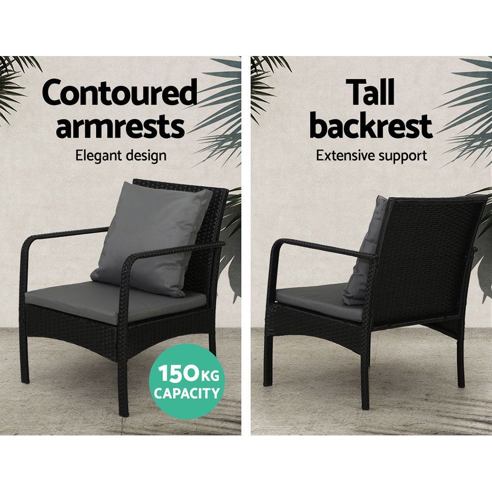 Gardeon 4-piece wicker outdoor sofa set in black and grey – product image 5