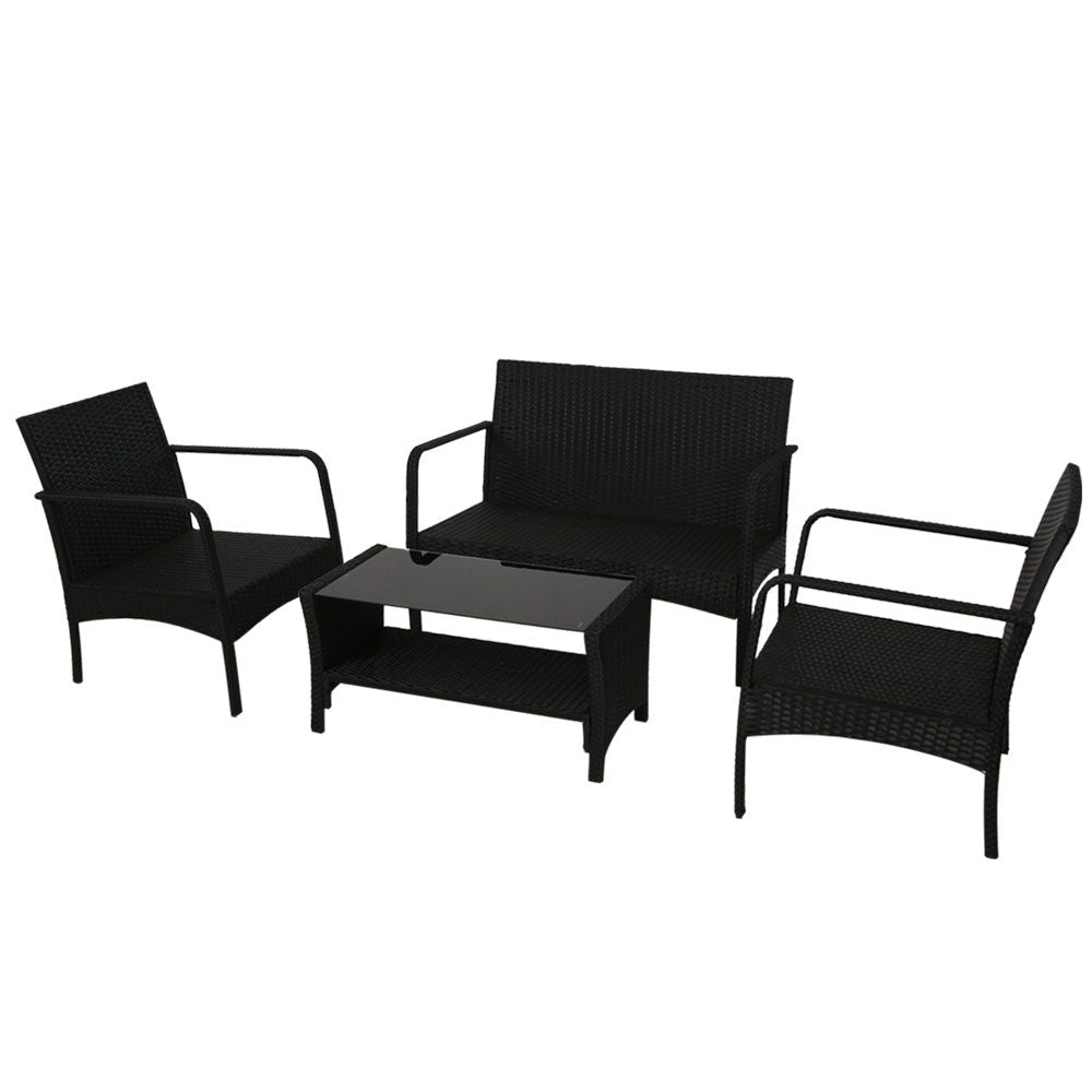 Gardeon 4-piece wicker outdoor sofa set in black and grey – product image 4