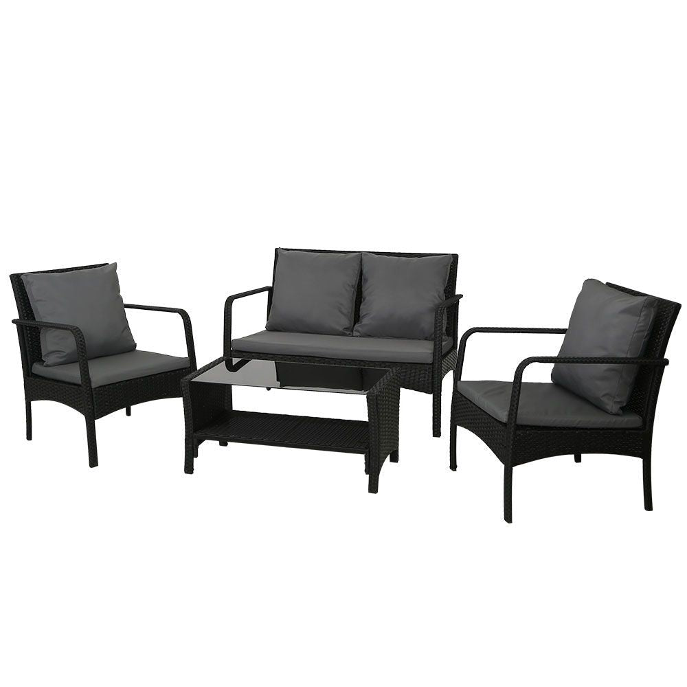 Gardeon 4-piece wicker outdoor sofa set in black and grey – product image 2