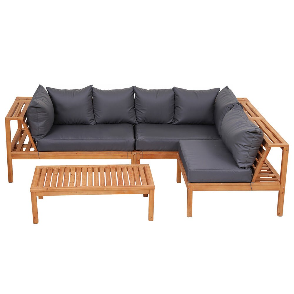 Gardeon 4 Pieces Outdoor Sofa Set 5 - Seater Wooden Bench with Built - in Side Table | Furniture > Outdoor > Outdoor Sofas & Lounge Sets