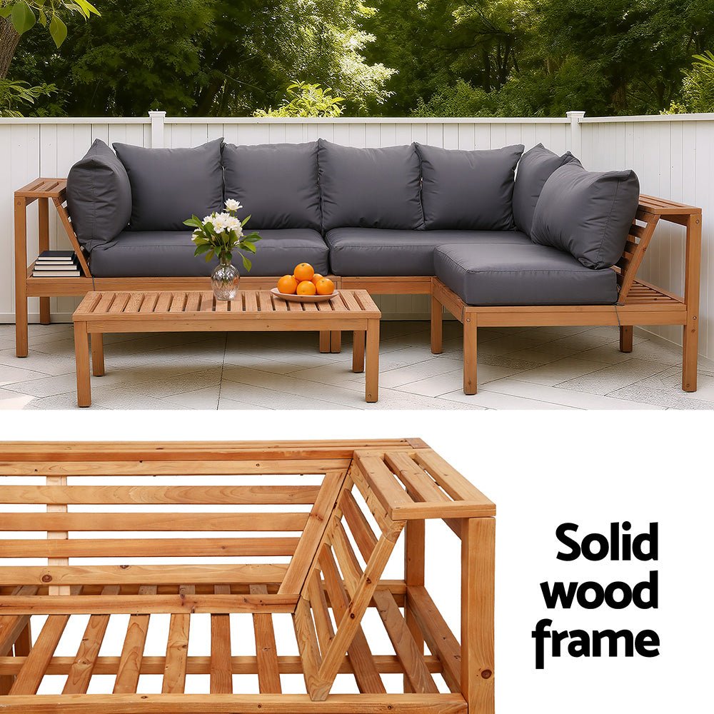 Gardeon 4 Pieces Outdoor Sofa Set 5 - Seater Wooden Bench with Built - in Side Table | Furniture > Outdoor > Outdoor Sofas & Lounge Sets