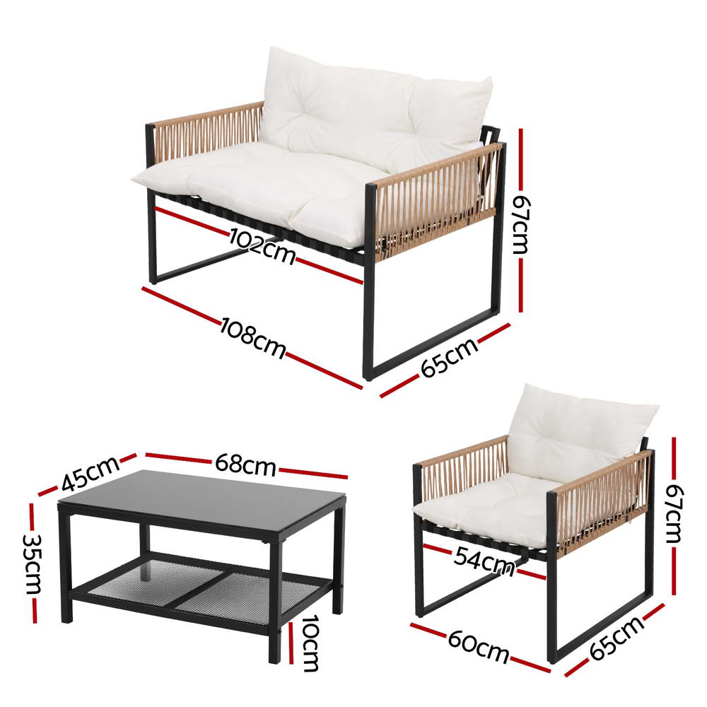 Gardeon 4 Seater Outdoor Sofa Set 4PCS Table Chair Set Garden Patio Furniture - Outdoorium