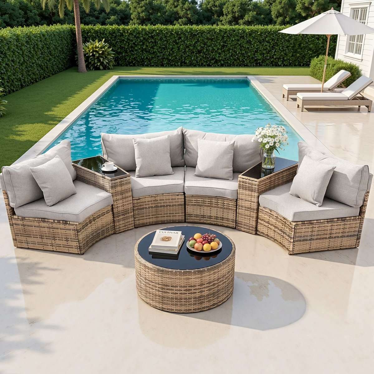 Gardeon 4 Seater Outdoor Sofa Set 7PCS Table Chair Brown Rattan Patio Furniture | Furniture > Outdoor > Outdoor Sofas & Lounge Sets