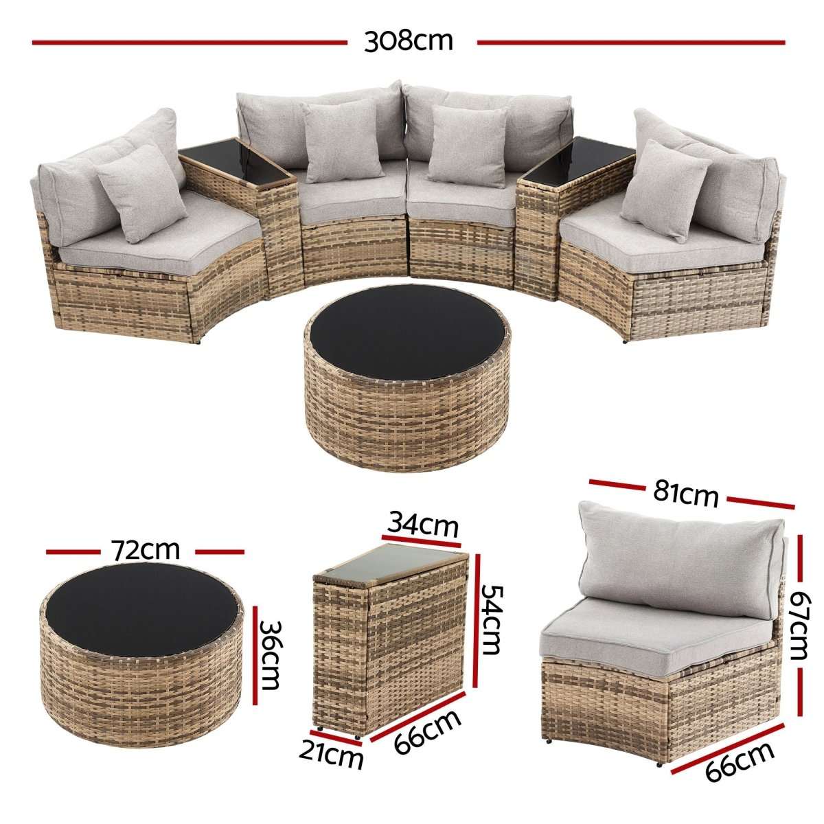 Gardeon 4 Seater Outdoor Sofa Set 7PCS Table Chair Brown Rattan Patio Furniture | Furniture > Outdoor > Outdoor Sofas & Lounge Sets