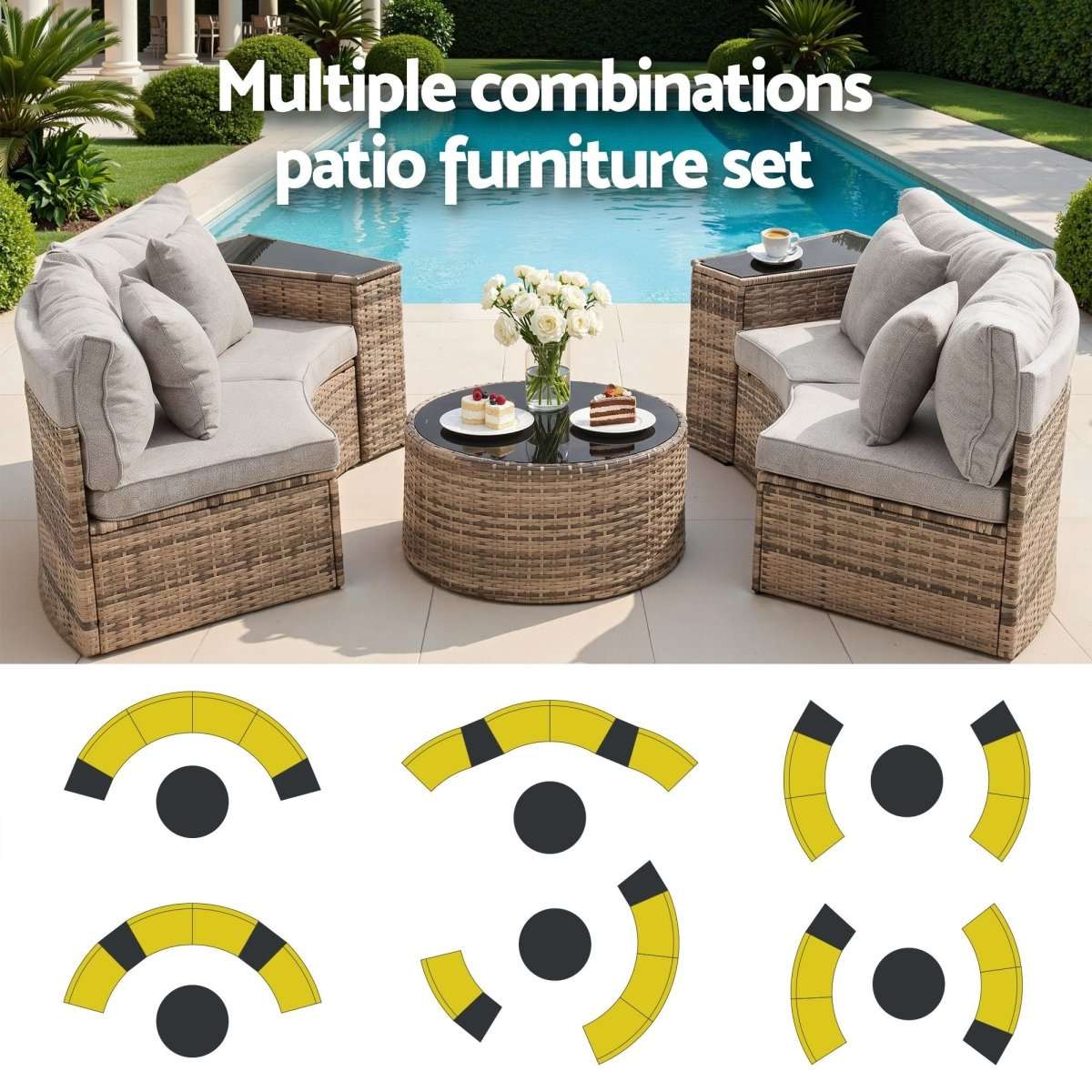 Gardeon 4 Seater Outdoor Sofa Set 7PCS Table Chair Brown Rattan Patio Furniture | Furniture > Outdoor > Outdoor Sofas & Lounge Sets