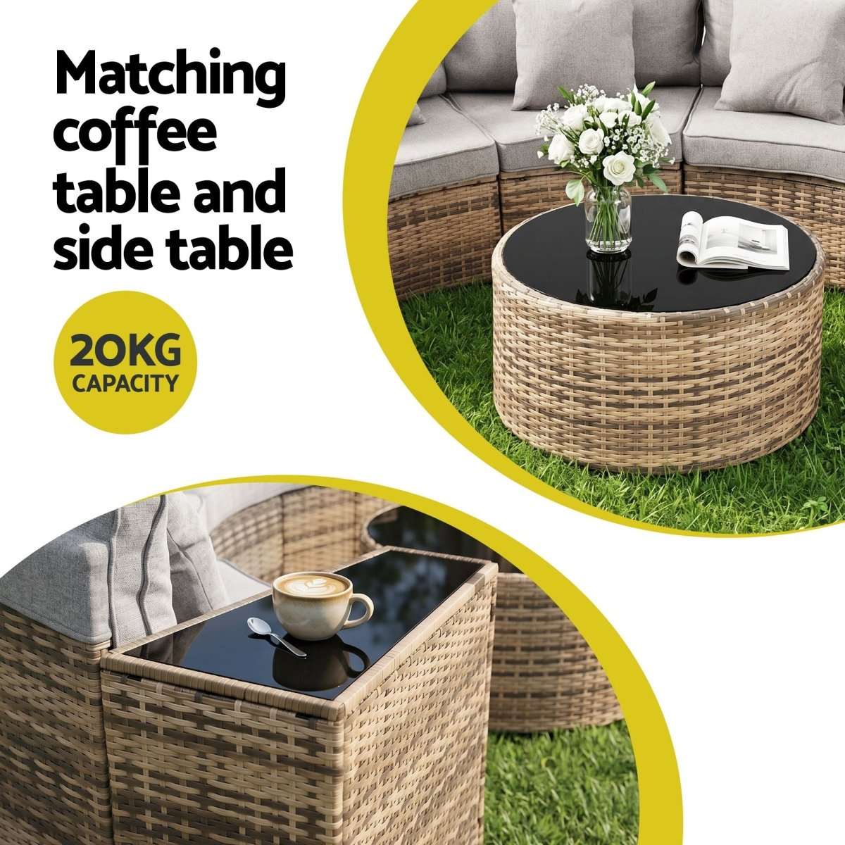 Gardeon 4 Seater Outdoor Sofa Set 7PCS Table Chair Brown Rattan Patio Furniture | Furniture > Outdoor > Outdoor Sofas & Lounge Sets