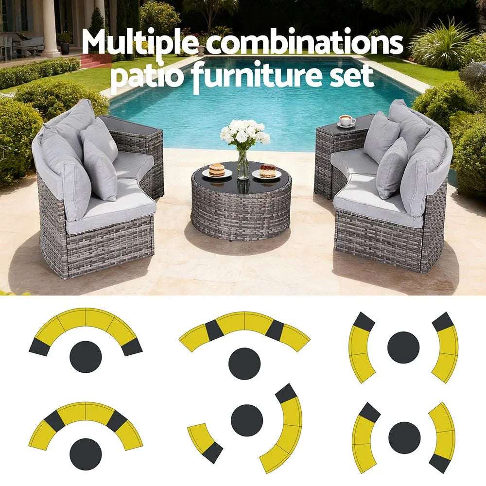 Gardeon 4 Seater Outdoor Sofa Set 7PCS Table Chair Set Garden Rattan Patio Furniture | Furniture > Outdoor > Outdoor Sofas & Lounge Sets