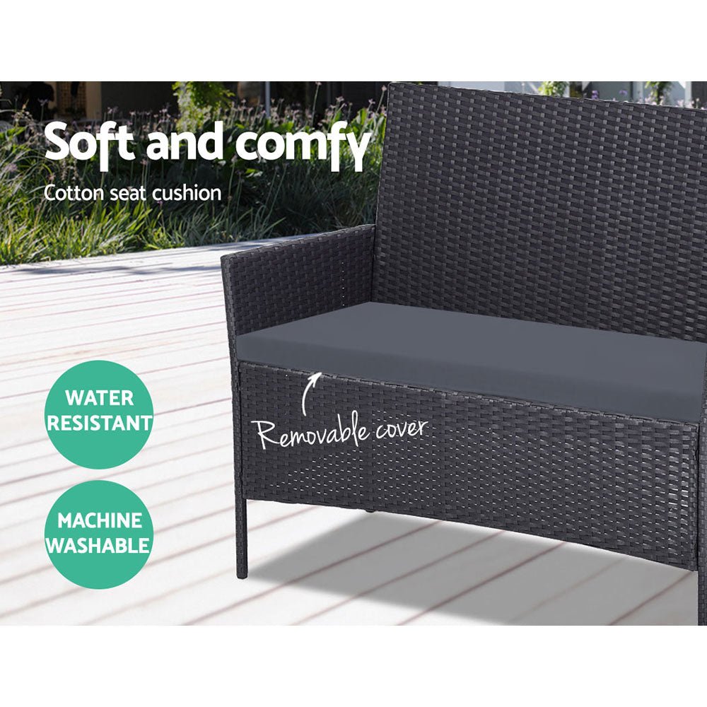 Gardeon 4 Seater Outdoor Sofa Set Wicker Setting Table Chair Furniture Dark Grey - Outdoorium