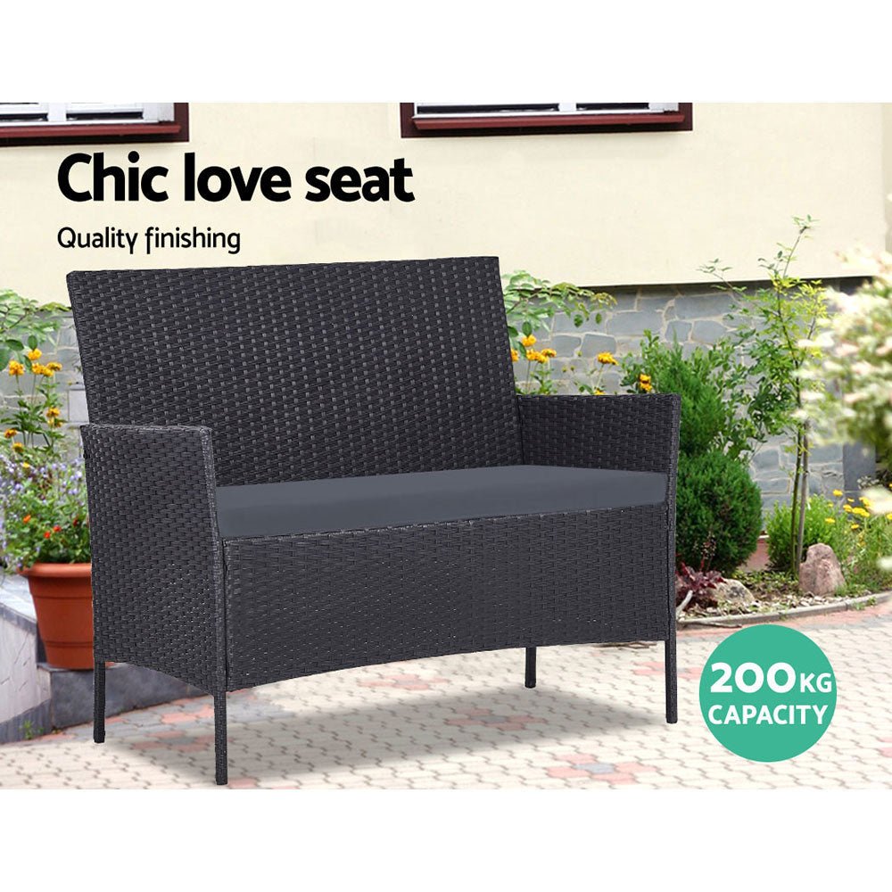 Gardeon 4 Seater Outdoor Sofa Set Wicker Setting Table Chair Furniture Dark Grey - Outdoorium