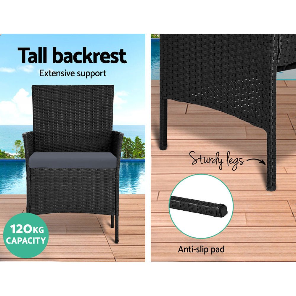 Gardeon 4 Seater Outdoor Sofa Set with Storage Cover Wicker Table Chair Black - Outdoorium