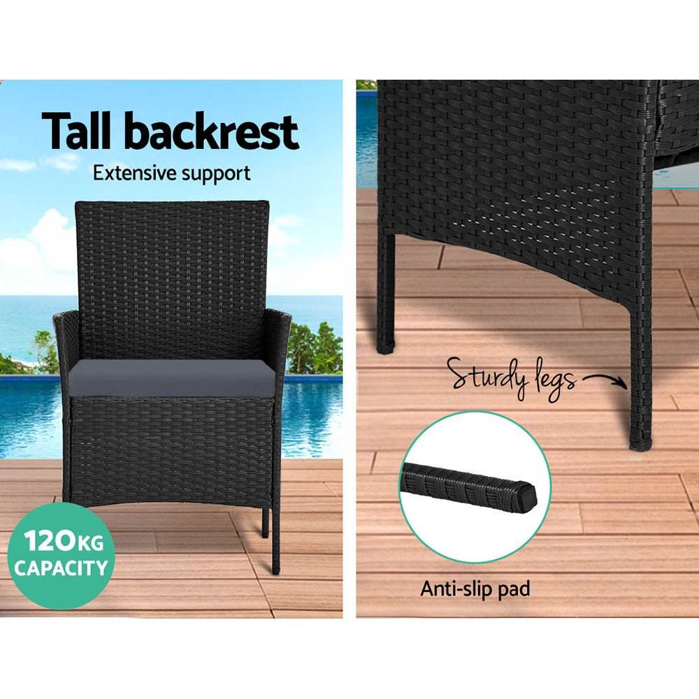 Gardeon 4 Seater Outdoor Sofa Set with Storage Cover Wicker Table Chair Black | Outdoorium