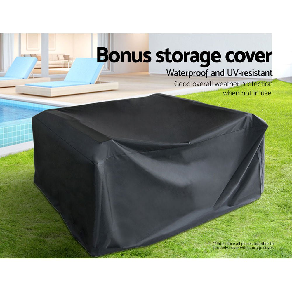 Gardeon 4 Seater Outdoor Sofa Set with Storage Cover Wicker Table Chair Black - Outdoorium