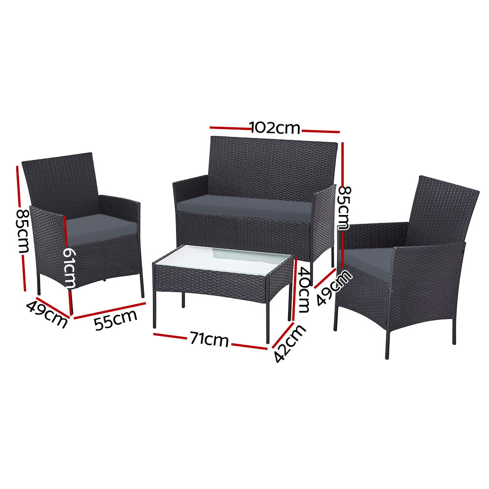 Gardeon 4 Seater Outdoor Sofa Set with Storage Cover Wicker Table Chair DarkGrey - Outdoorium