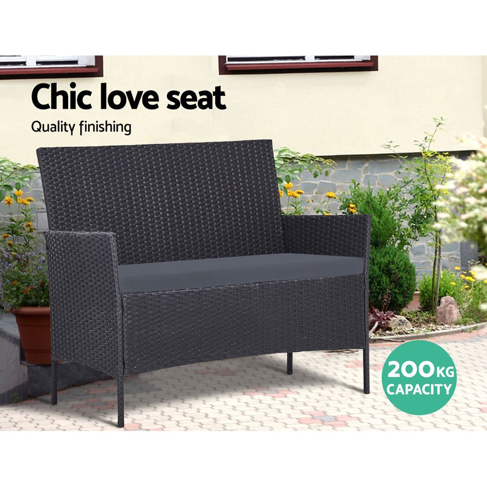 Gardeon 4 Seater Outdoor Sofa Set with Storage Cover Wicker Table Chair DarkGrey - Outdoorium