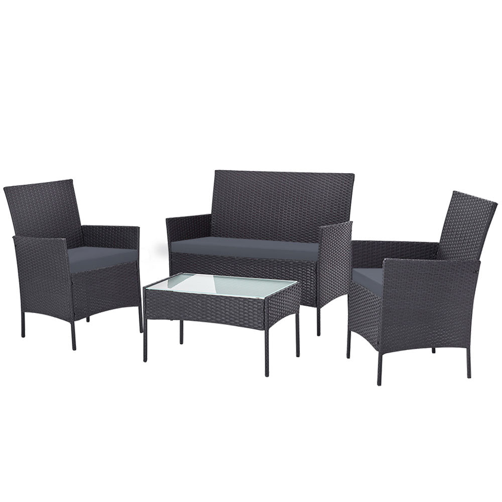 Gardeon 4 Seater Outdoor Sofa Set with Storage Cover Wicker Table Chair DarkGrey - Outdoorium