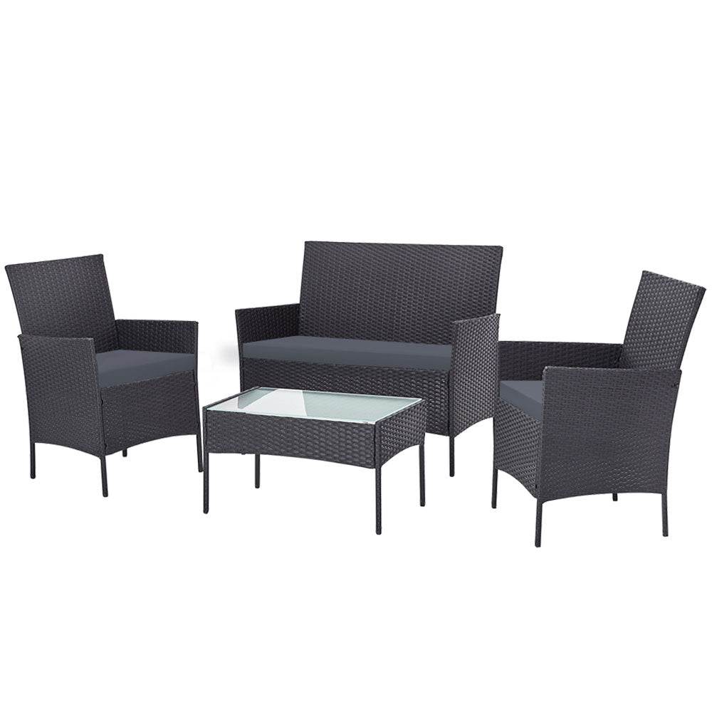 Gardeon 4 Seater Outdoor Sofa Set with Storage Cover Wicker Table Chair DarkGrey | Outdoorium