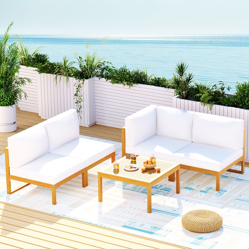 Gardeon 4-Seater Outdoor Sofa Set Wooden Lounge Setting 5PCS - Outdoorium