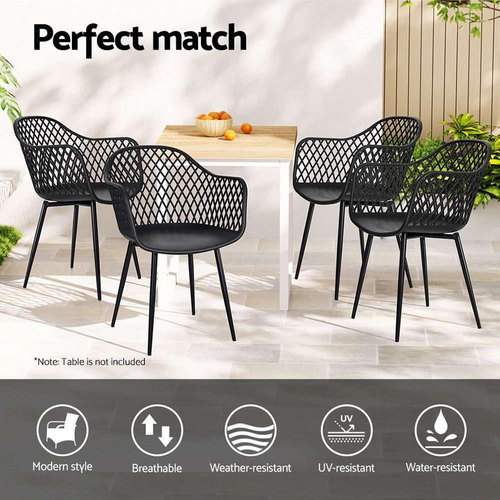 Gardeon 4PC Outdoor Dining Chairs PP Lounge Chair Patio Furniture Garden Black | Furniture > Outdoor > Outdoor Chairs