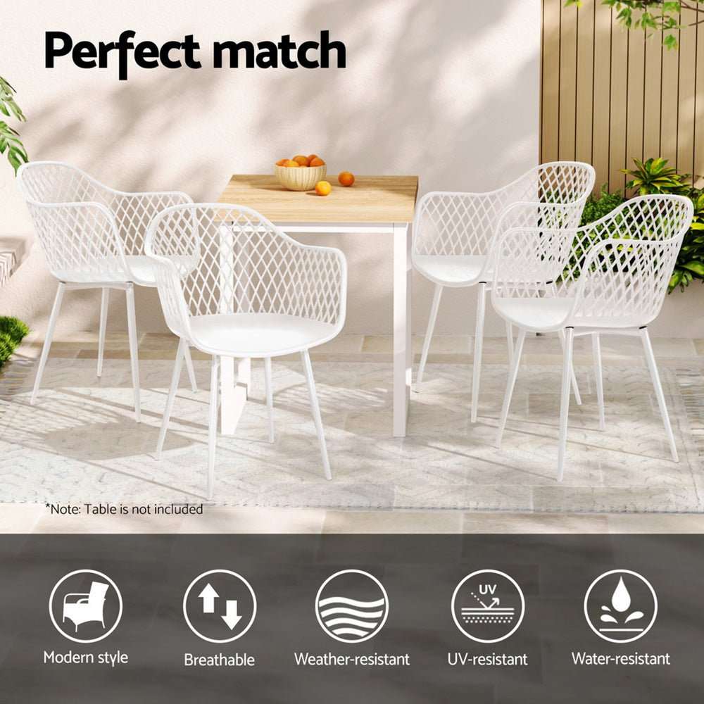 Gardeon 4PC Outdoor Dining Chairs PP Lounge Chair Patio Furniture Garden White | Furniture > Outdoor > Outdoor Chairs
