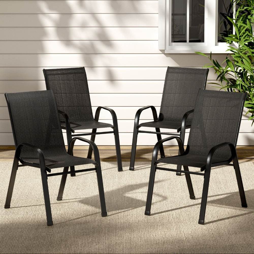 Gardeon 4PC Outdoor Dining Chairs Stackable Lounge Chair Patio Furniture Black | Outdoorium