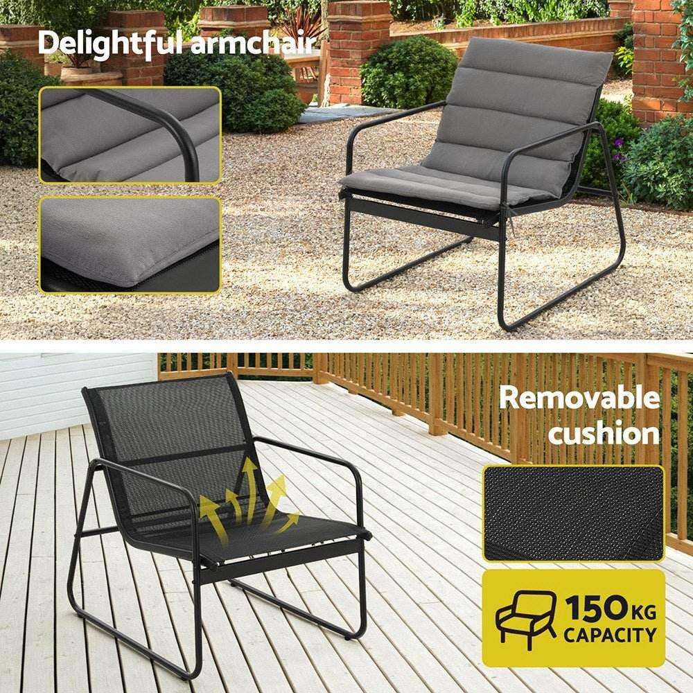 Gardeon 4PCS Outdoor Sofa Set Table and Chairs Cushion textilene Patio Furniture | Furniture > Outdoor > Outdoor Sofas & Lounge Sets
