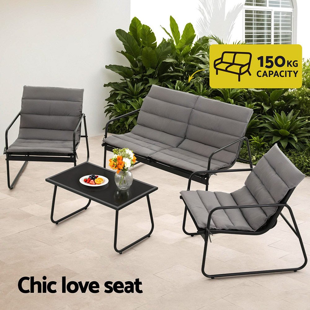 Gardeon 4PCS Outdoor Sofa Set Table and Chairs Cushion textilene Patio Furniture | Outdoorium