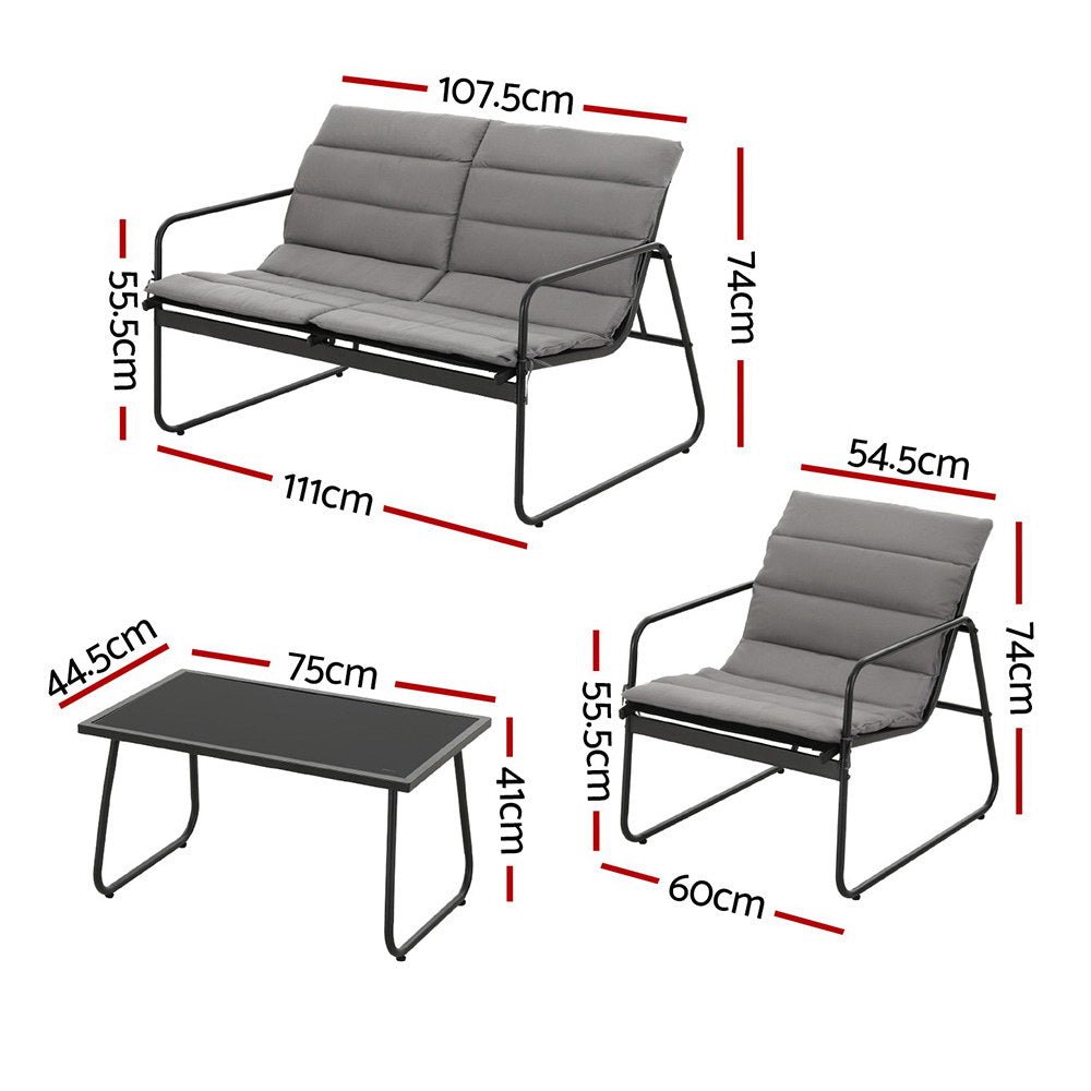 Gardeon 4PCS Outdoor Sofa Set Table and Chairs Cushion textilene Patio Furniture | Outdoorium