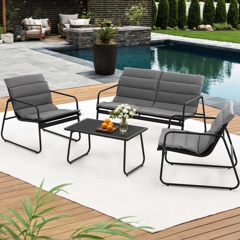 Gardeon 4PCS Outdoor Sofa Set Table and Chairs Cushion textilene Patio Furniture | Outdoorium