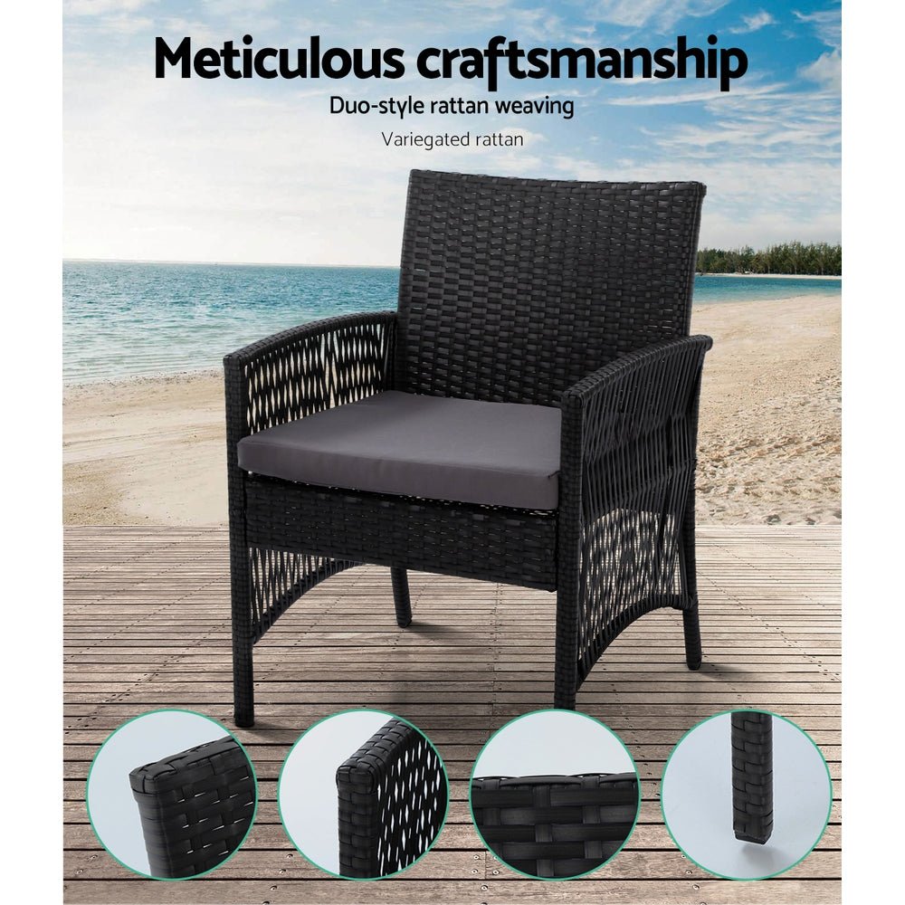 Gardeon 4PCS Outdoor Sofa Set Wicker Harp Chair Table Garden Furniture Black - Outdoorium