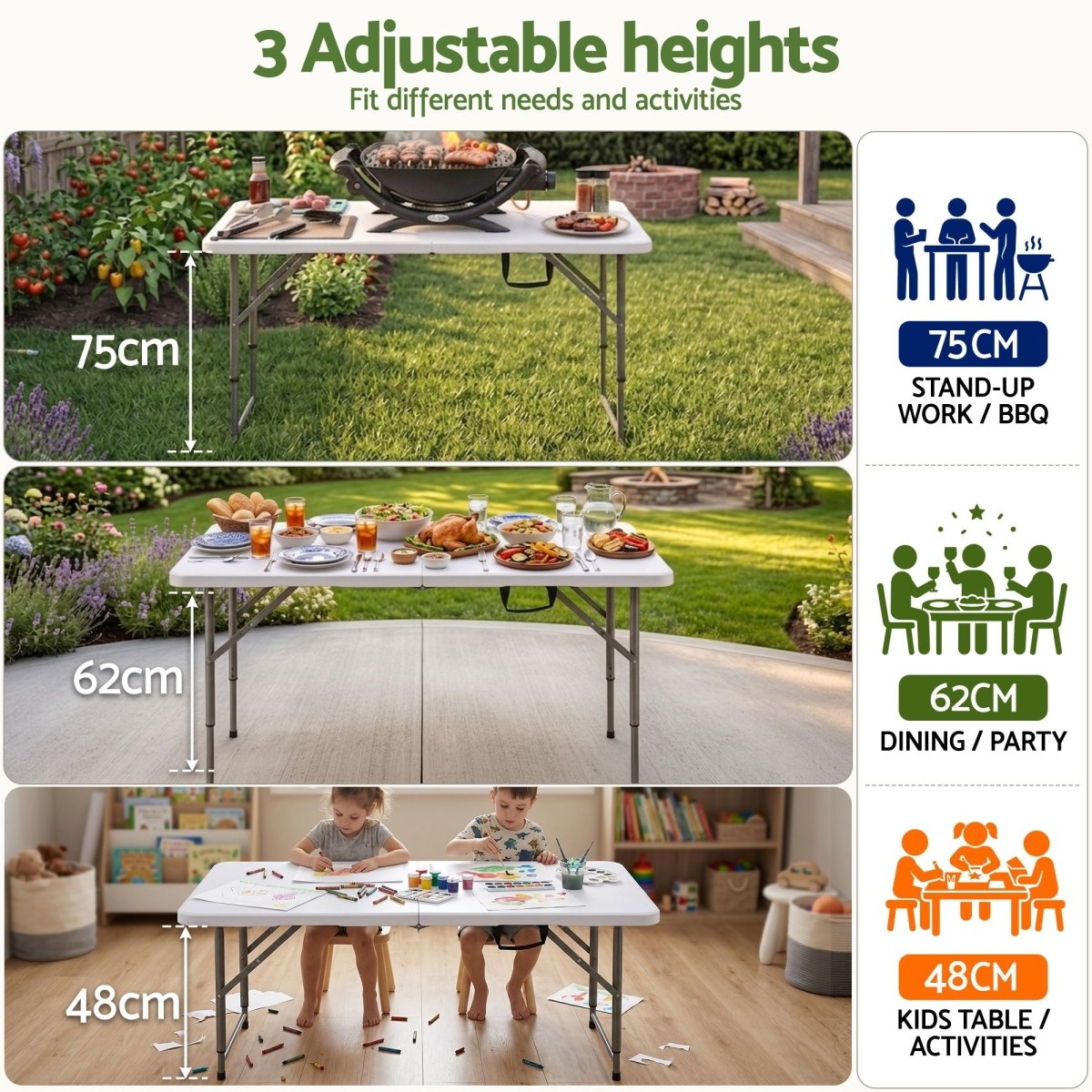 Gardeon 5-Piece Folding Outdoor Dining Set 120cm - White
