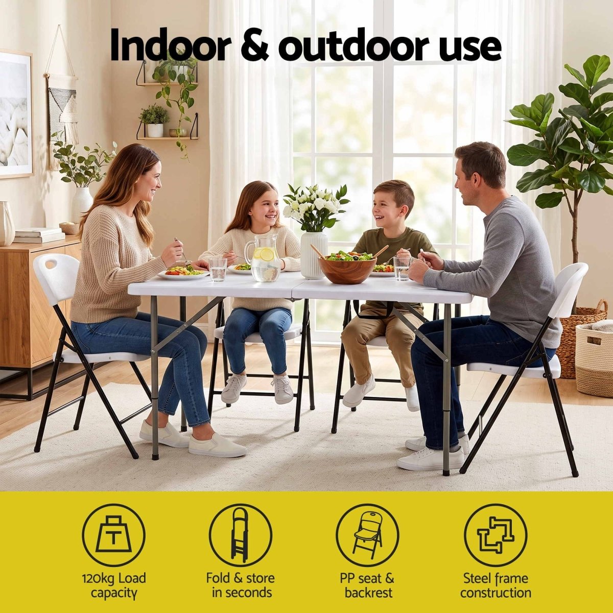 Gardeon 5-Piece Folding Outdoor Dining Set 120cm - White