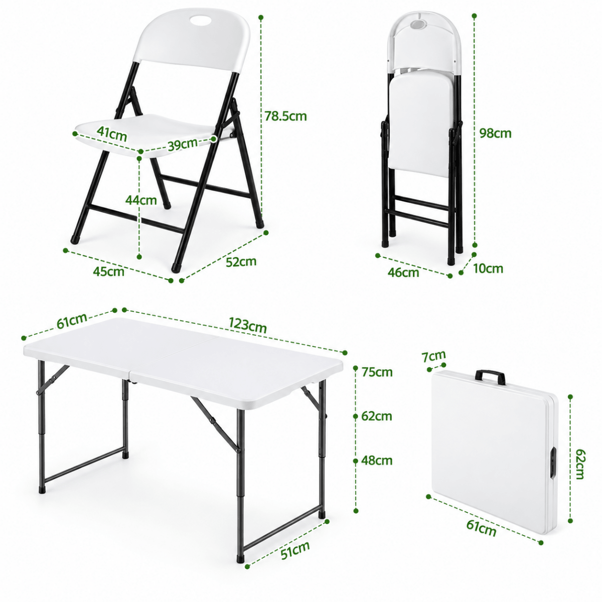 Gardeon 5-Piece Folding Outdoor Dining Set 120cm - White