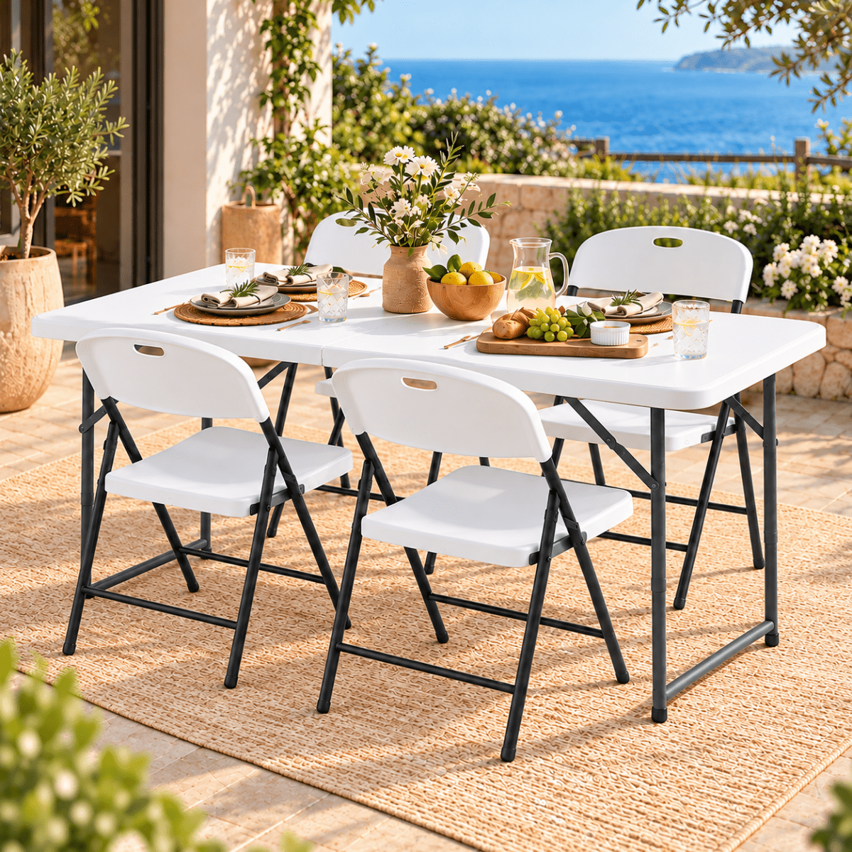 Gardeon 5-Piece Folding Outdoor Dining Set 120cm - White