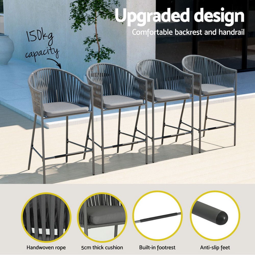 Gardeon 5 - Piece Outdoor Bar Set Dining Table Rope Chair Patio Bistro Set - Outdoorium