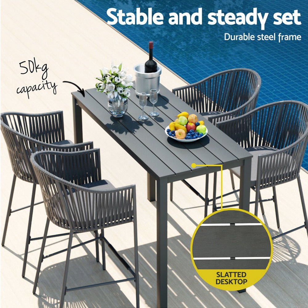 Gardeon 5 - Piece Outdoor Bar Set Dining Table Rope Chair Patio Bistro Set - Outdoorium